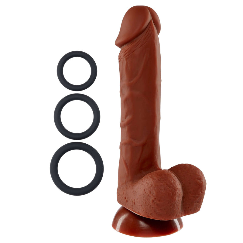PRO SENSUAL PREMIUM SILICONE DONG W/ 3 C RINGS BROWN 7 "-2