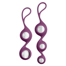 Cloud 9 Novelties Duo and Trio Borosilicate Glass Kegel Balls in purple silicone sleeve for pelvic floor strengthening and temperature play.