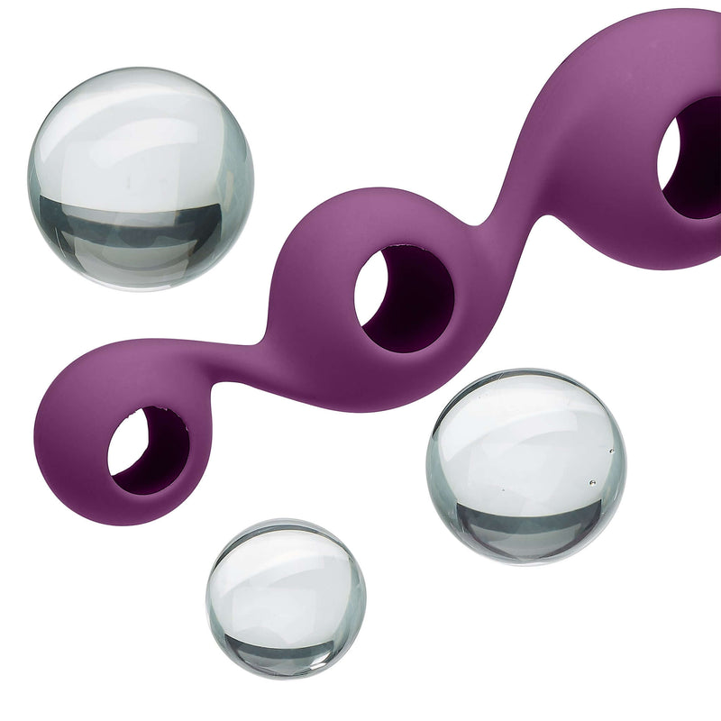 Cloud 9 Novelties Duo and Trio Borosilicate Glass Kegel Balls in purple silicone sleeve for pelvic floor strengthening and temperature play