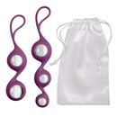 Cloud 9 Novelties Duo and Trio Borosilicate Glass Kegel Balls with white storage pouch, premium silicone sleeves, ideal for pelvic strengthening.