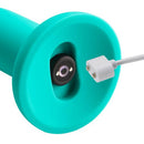 Teal green silicone dildo with a wide suction cup base and charger port from the Ergo Super Flexi IV Pro Sensual Line.