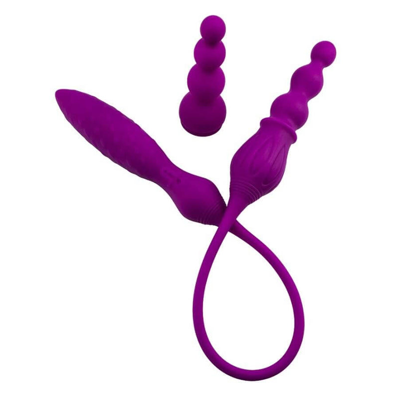 Adrien Lastic 2X Double Ended Vibrator in purple, featuring removable dildo sheath for versatile pleasure and couples' play.