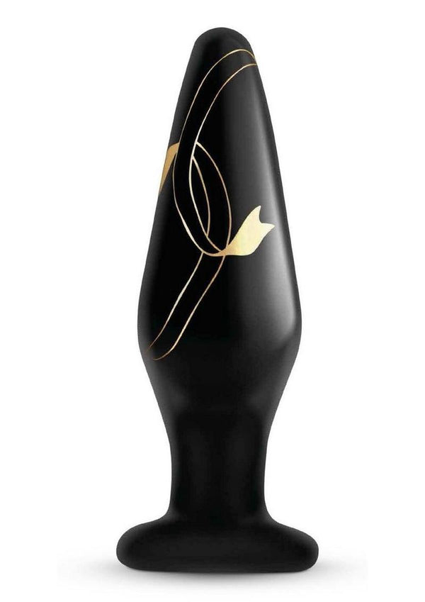 X-Gen Products Secret Kisses Handblown Glass Plug with smooth insertable tip 4.5 inches Black, Gold at $25.99
