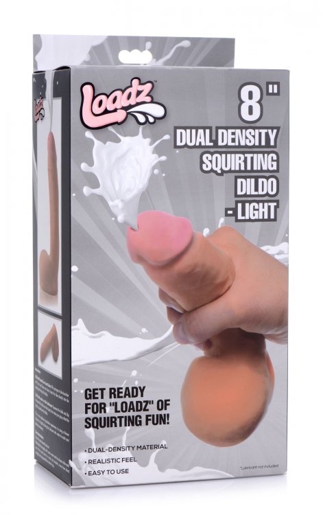 XR Brands Loadz 8 inches Dual Density Squirting Realistic Dildo Light at $39.99