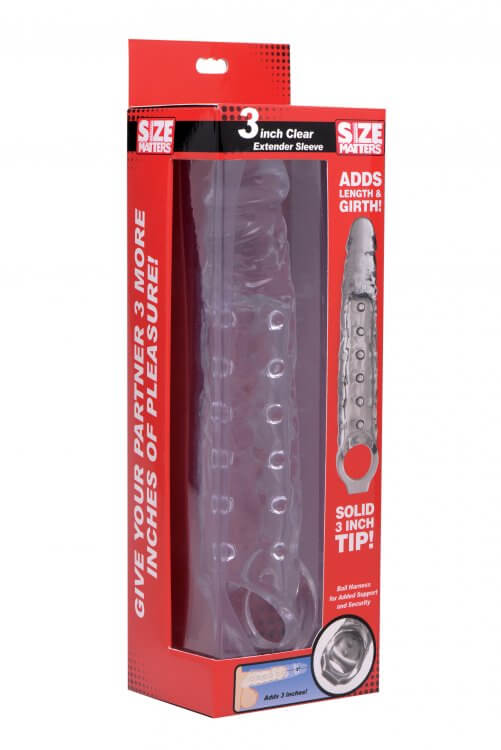 XR Brands Size Matters 3 inches Clear Penis Extender Sleeve at $27.99