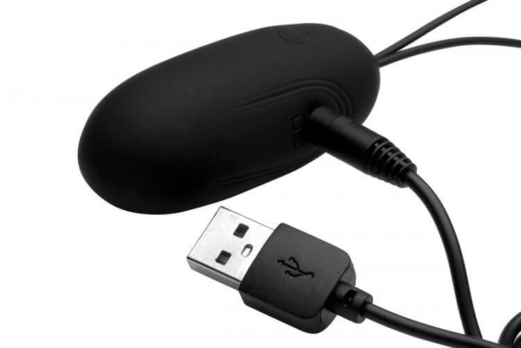 Rechargeable Under Control Vibrating Bullet with USB charging cable for hands-free and remote-controlled pleasure.