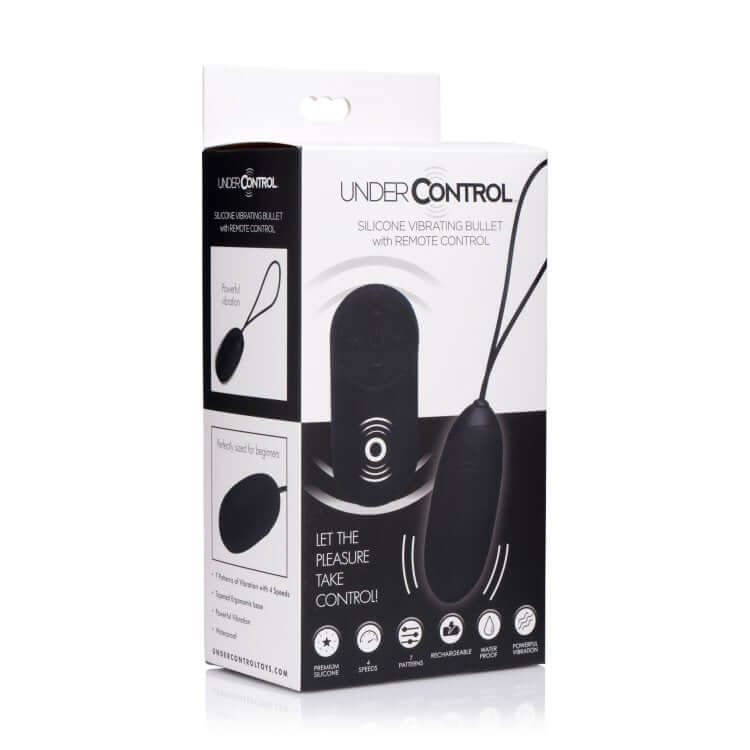Under Control Vibrating Bullet with Remote in packaging for rechargeable and wireless pleasure.