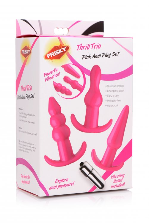 XR Brands Frisky Thrill Trio Anal Plug Set Pink at $19.99