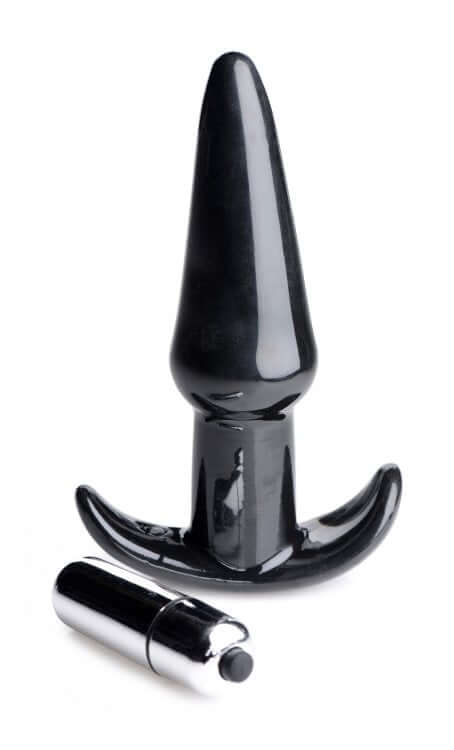 XR Brands Frisky Thrilling Noir Smooth Vibrating Anal Plug Black at $10.99
