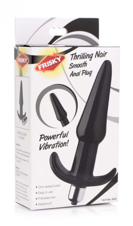 XR Brands Frisky Thrilling Noir Smooth Vibrating Anal Plug Black at $10.99