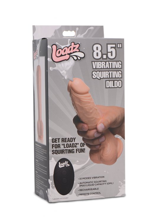 XR Brands Loadz 8.5 inches Vibrating Dildo Squirting Light Beige at $89.99