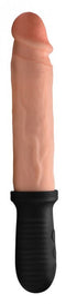 XR Brands Master Series 8X Auto Pounder Beige Dildo with realistic design, vibrating and thrusting features, lifelike veins, phallic head.