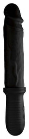 Master Series 8X Auto Pounder Black Dildo with textured shaft and grippy handle for automatic thrusting and 8 vibration modes