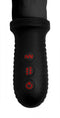 Close-up of black grippy handle with control buttons on the Master Series 8X Auto Pounder Black Dildo by XR Brands.