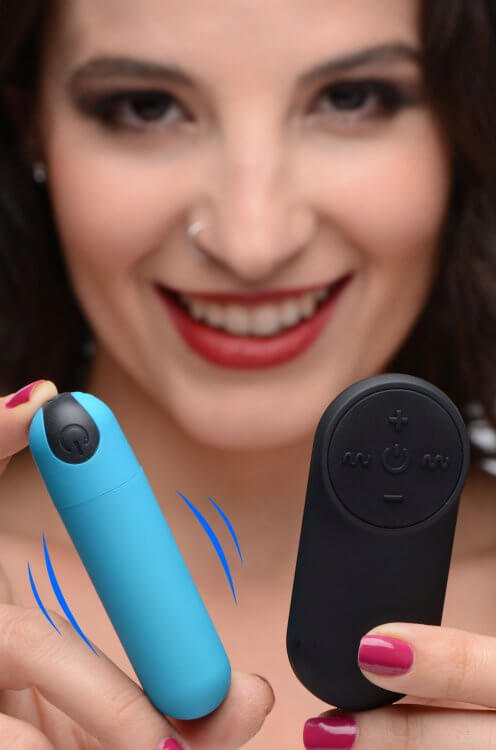 XR Brands Bang! Vibrating Bullet with Remote Control Blue at $23.99