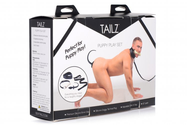 XR Brands Tailz Puppy Play Set Silicone Bone, Gag, Tail Anal Plug and Collar at $44.99