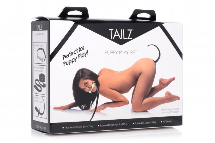 XR Brands Tailz Puppy Play Set Silicone Bone, Gag, Tail Anal Plug and Collar at $44.99