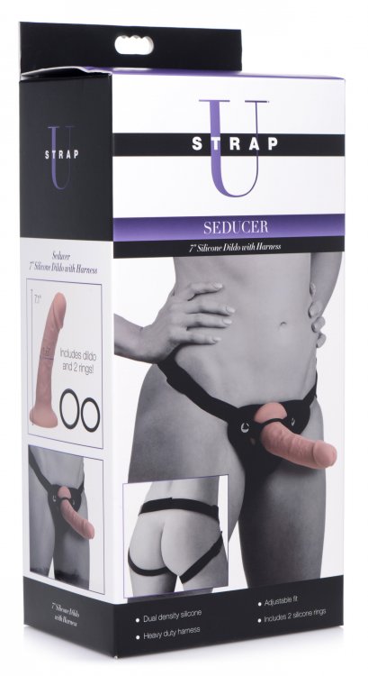 XR Brands Strap U Seducer 7 inches Silicone Dildo with Harness at $39.99