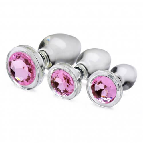 Booty Sparks Pink Gem Glass Anal Plug Set Booty Sparks Pink Gem Glass Anal Plug Set