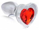 Booty Sparks Red Heart Glass Anal Plug Small - clear glass plug with sparkling red heart decoration for anal pleasure