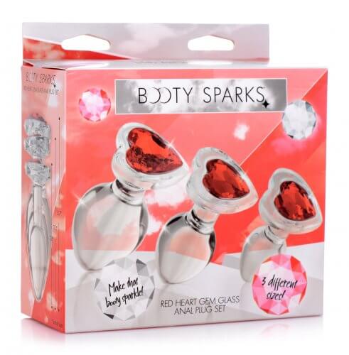 XR Brands Booty Sparks Red Heart Glass Anal Plug Sets at $29.99