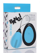 XR Brands Bang! 10X Vibrating Silicone Egg with Remote Blue at $29.99
