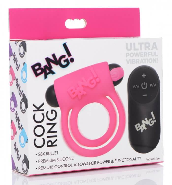 XR Brands Bang! Silicone Cock Ring and Bullet with Remote Control Pink at $29.99
