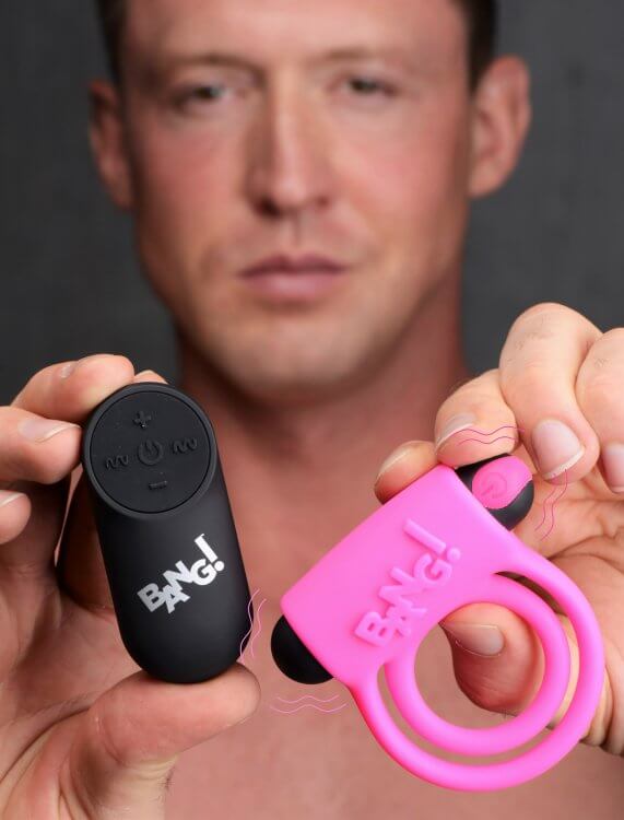 XR Brands Bang! Silicone Cock Ring and Bullet with Remote Control Pink at $29.99