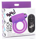 XR Brands Bang! Silicone Cock Ring and Bullet with Remote Control Purple at $29.99