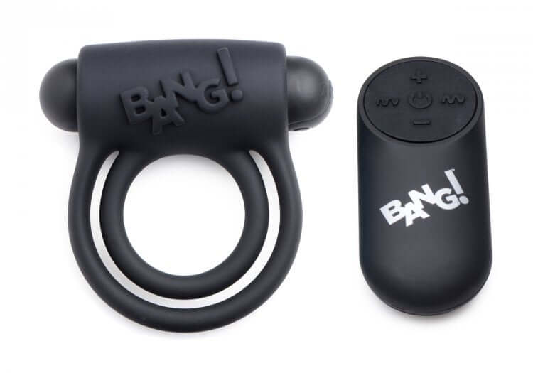 XR Brands Bang! Silicone Cock Ring and Bullet with Remote Control Black at $29.99