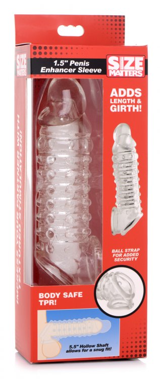 XR Brands Size Matters 1.5 inches Penis Enhancer Sleeve Clear at $11.99