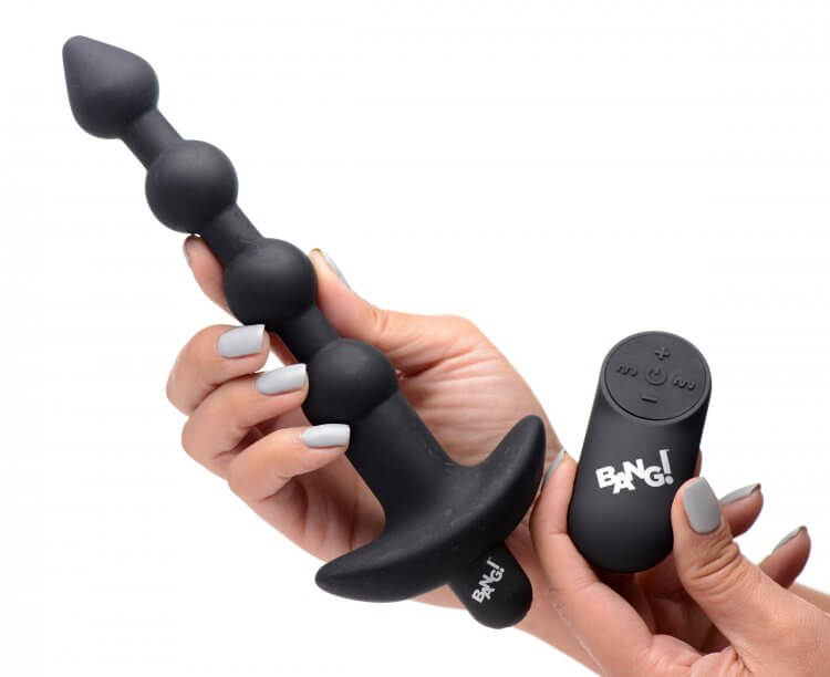 XR Brands Bang! Vibrating Silicone Anal Beads and Remote Control Black at $29.99