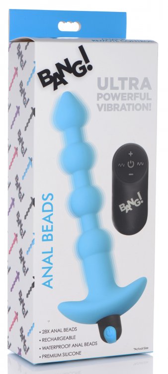 XR Brands Bang! Vibrating Silicone Anal Beads and Remote Control Blue at $29.99