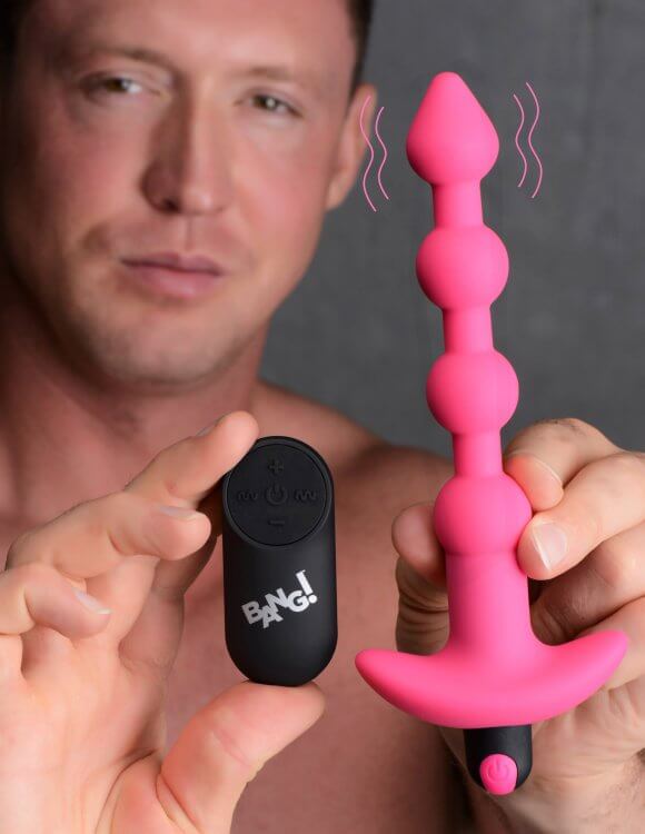 XR Brands Bang! Vibrating Silicone Anal Beads and Remote Control Pink at $29.99