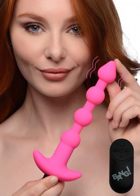 XR Brands Bang! Vibrating Silicone Anal Beads and Remote Control Pink at $29.99