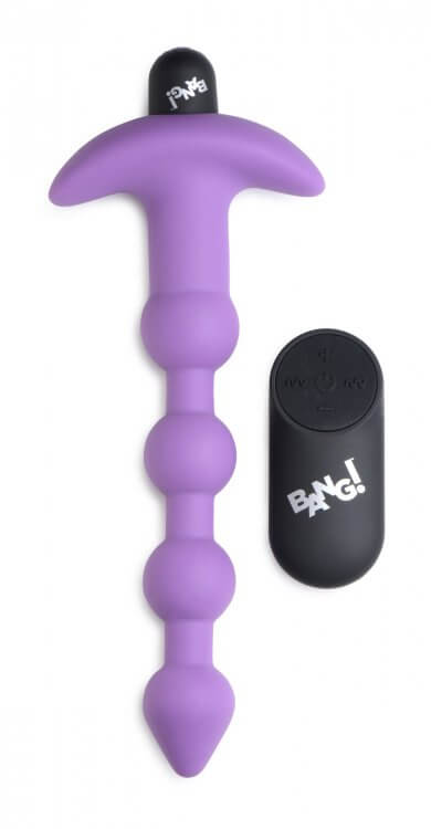 XR Brands Bang! Vibrating Silicone Anal Beads and Remote Control Purple at $34.99