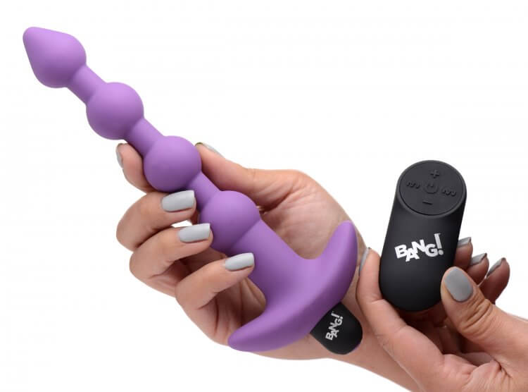 XR Brands Bang! Vibrating Silicone Anal Beads and Remote Control Purple at $34.99