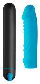XR Brands Bang! XL Bullet Vibrator and Ribbed Silicone Sleeve Blue at $41.99