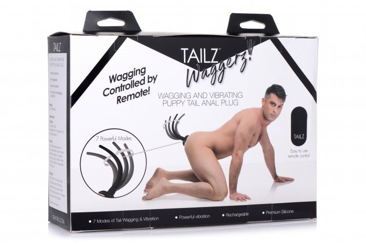 XR Brands Tailz Waggerz Moving Vibrating Puppy Tail Anal Plug Black at $89.99