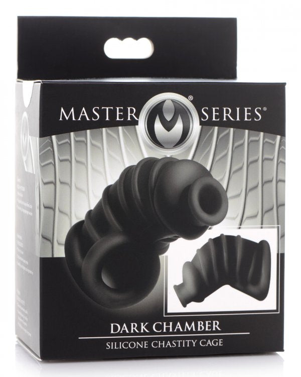 XR Brands Master Series Dark Chamber Silicone Chastity Cage at $23.99