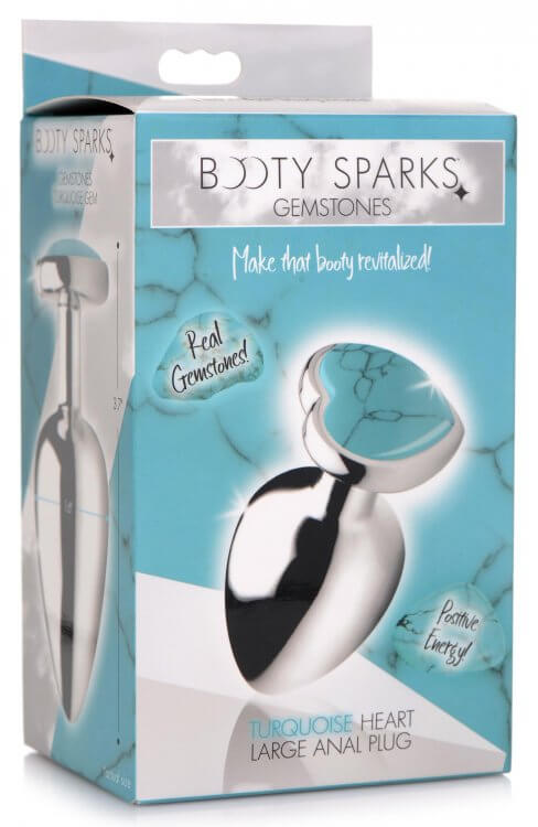 XR Brands Booty Sparks Gemstone Large Heart Anal Plug Turquoise at $29.99