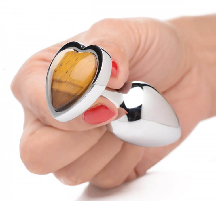 XR Brands Booty Sparks Gemstones Medium Heart Anal Plug Tiger Eye at $27.99