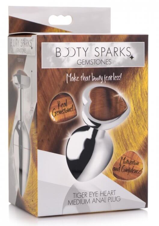 XR Brands Booty Sparks Gemstones Medium Heart Anal Plug Tiger Eye at $27.99