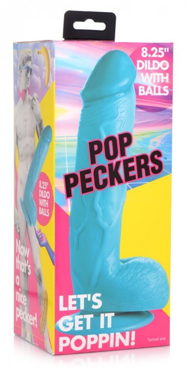 Pop 8.25 inches Blue Dildo with Balls in Packaging from XR Brands