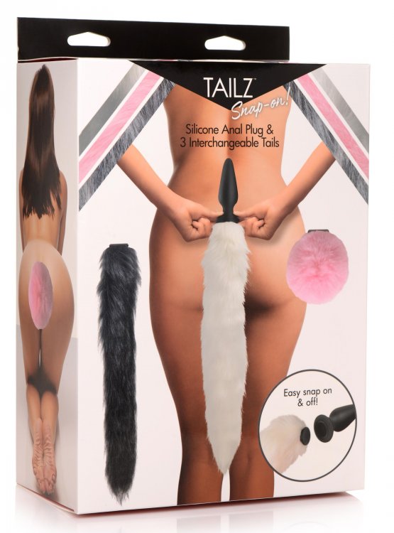 XR Brands Tailz Snap On Silicone Anal Plug and 3 Interchangeable Tails at $39.99