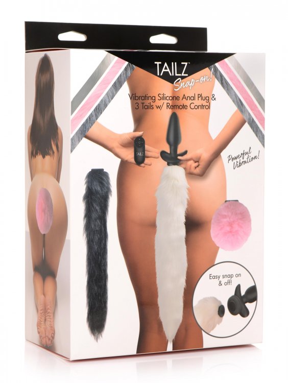 XR Brands Tailz Snap On Vibrating Anal Plug and 3 Tails with Remote Control at $79.99