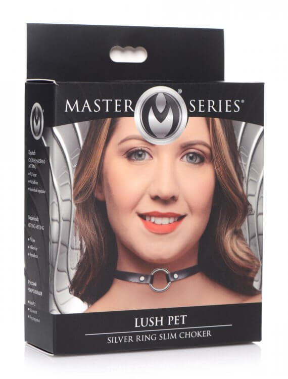"Master Series Lush Pet Silver Ring Slim Choker in packaging"