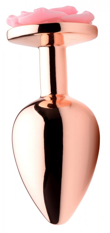 Booty Sparks Pink Rose Gold Large Anal Plug with Rose Flower Design and Elegant Finish