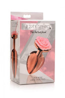 Booty Sparks Pink Rose Gold Large Anal Plug with Rose Flower Design in packaging