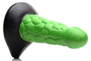 Creature Cocks Radioactive Reptile Thick Scaly Dildo in metallic green with black base, harness compatible and suction cup base